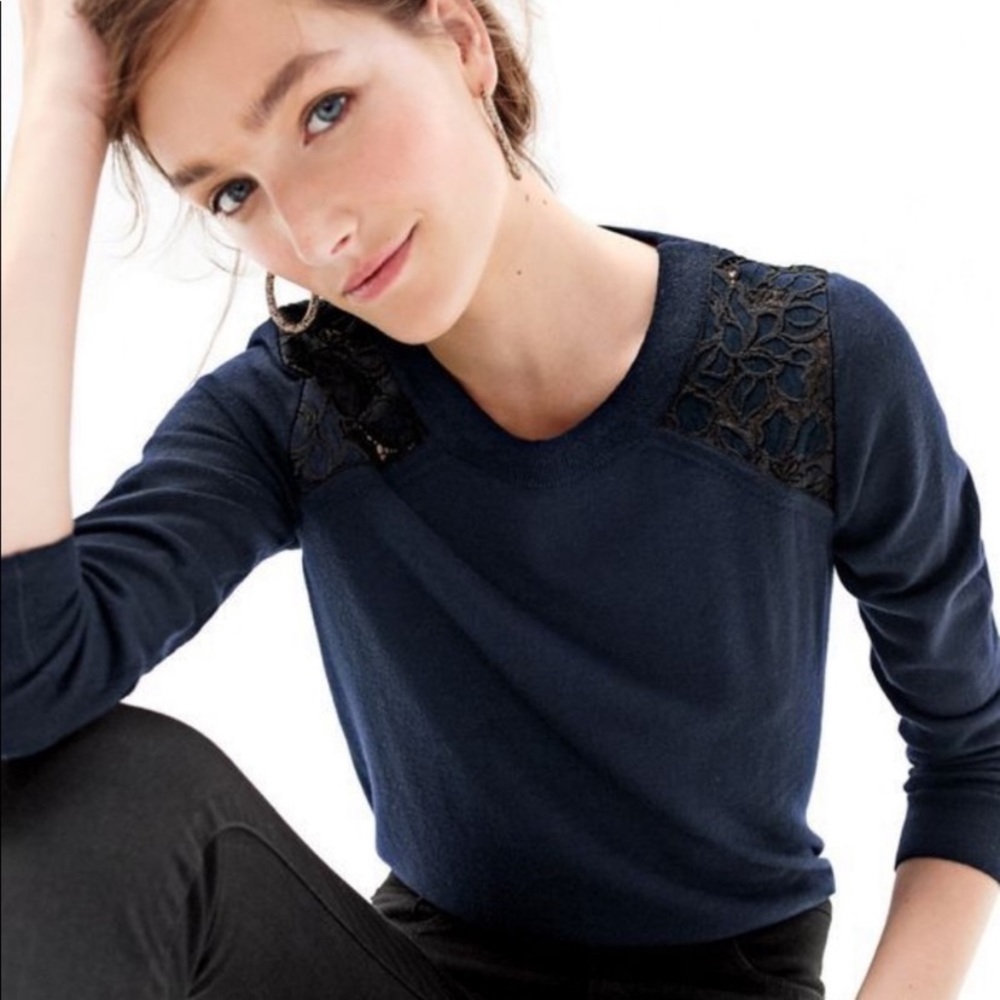 J. Crew Navy & Lace Sweater